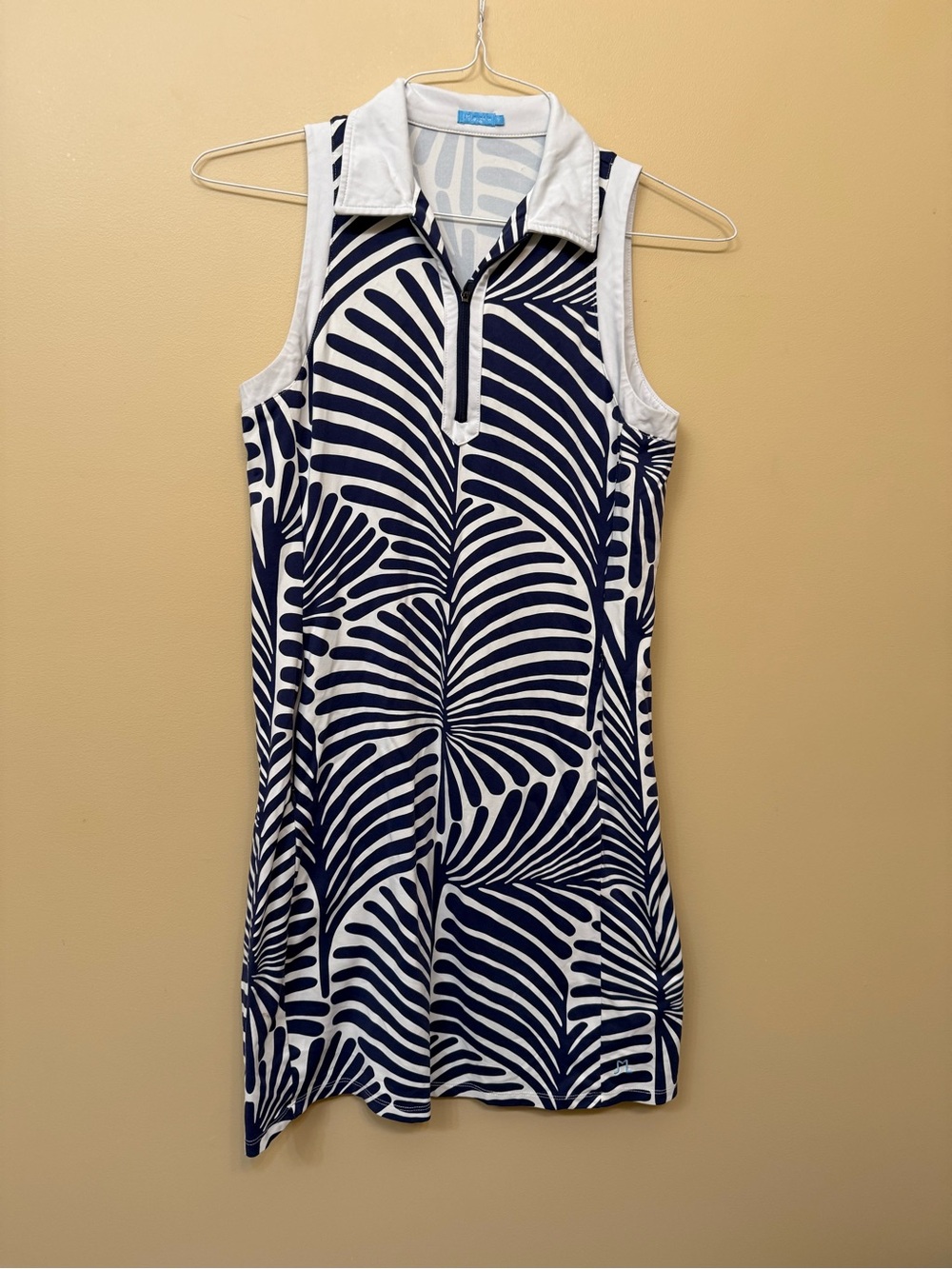 Sleeveless Navy and White Collared Midi Dress
